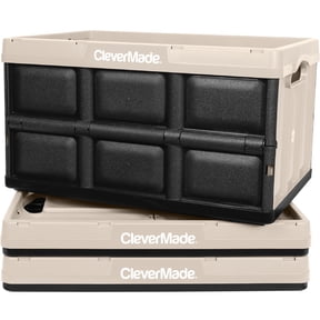 CleverMade Collapsible 12 Gal Plastic Storage Bin No Lid, Tan, 3 Pack