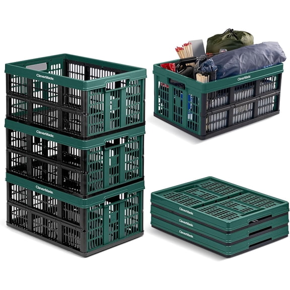 CleverMade Collapsible 45L Plastic Utility Crate, Forest 3 Pack