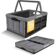 CleverMade Space-Saving Collapsible Shopping Basket 32L Foldable, Stone 1 Pack