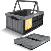CleverMade Space-Saving Collapsible Shopping Basket 32L Foldable, Stone 1 Pack