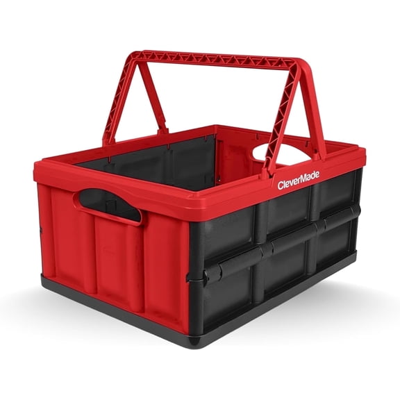 CleverMade Space-Saving Collapsible Shopping Basket 32L Foldable, Red 1 Pack