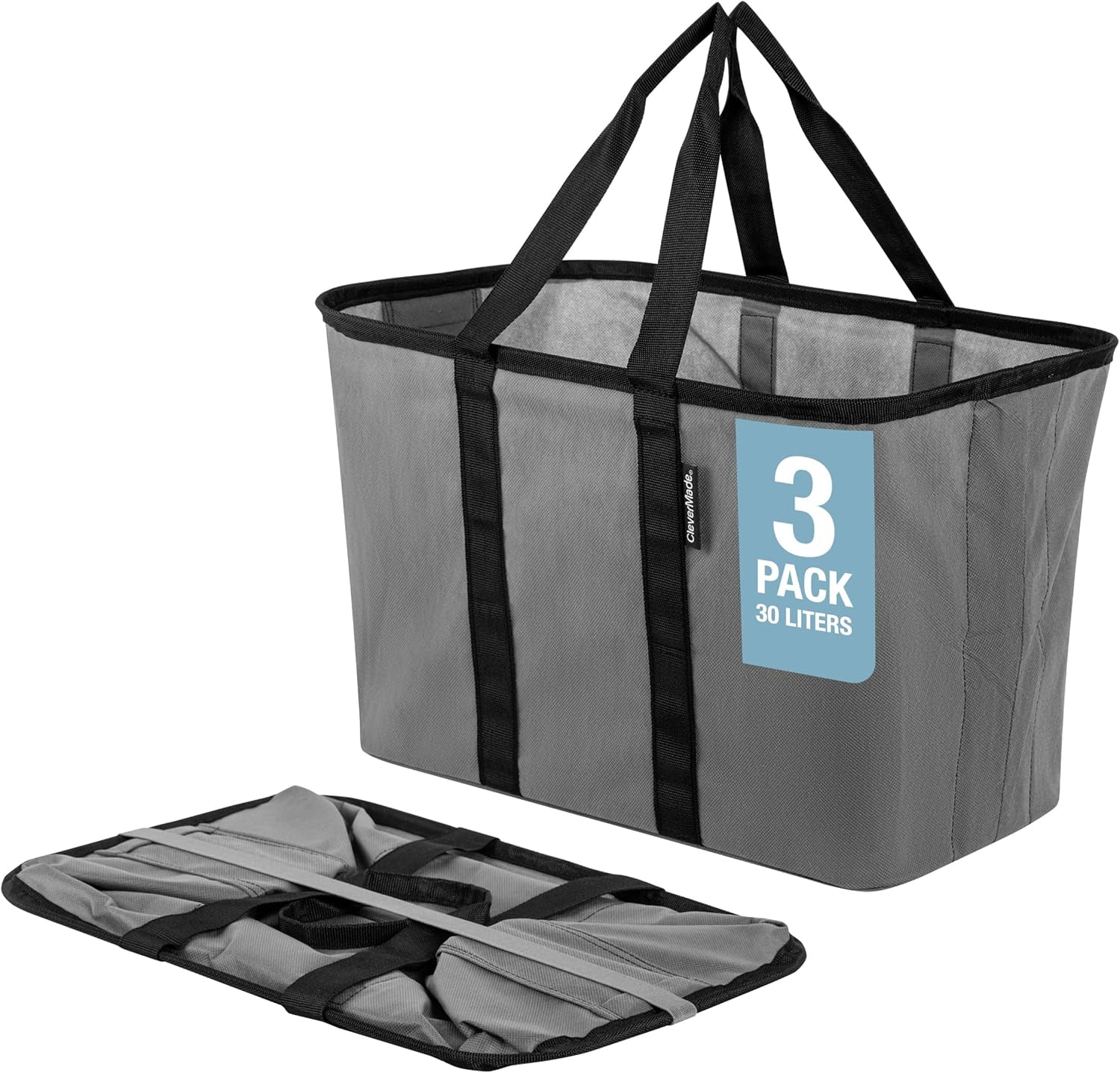 CleverMade Collapsible EcoBasket Tote 30L Shadow Gray Midnight Black 3 Pack