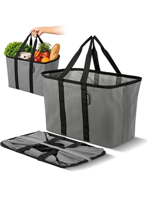 Foldable Reusable Shopping Bag, 30L Collapsible EcoBasket Tote, Shadow Gray/Midnight Black