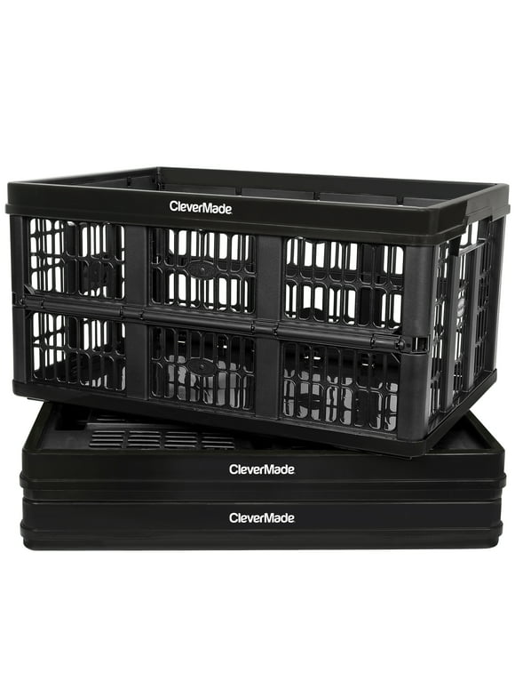 CleverMade Collapsible Grated Utility Crate, 12 Gal, Black, 3 Pack