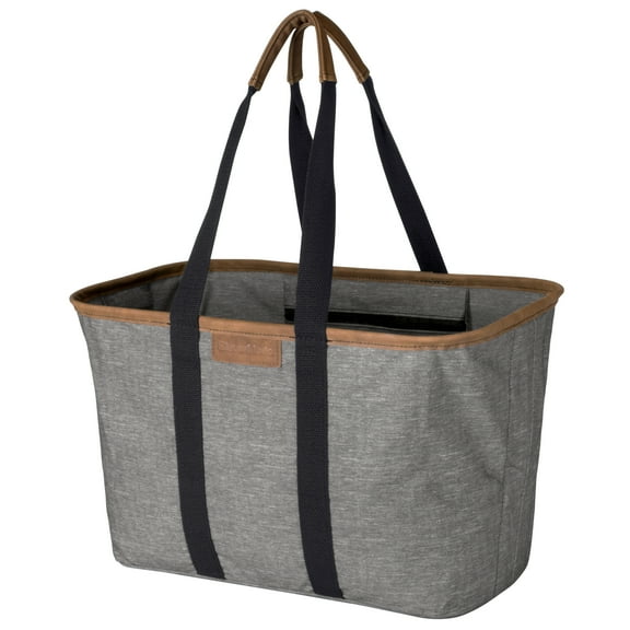 CleverMade Durable Reusable Folding Collapsible Canvas Tote Bag, 8 Gal, Heather Grey