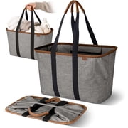 CleverMade Durable Reusable Folding Collapsible Canvas Tote Bag, 8 Gal, Heather Grey