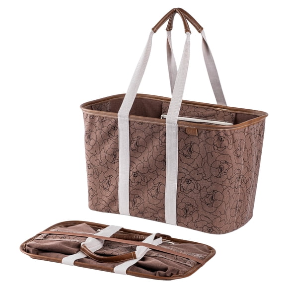 CleverMade Collapsible Canvas Tote Bag, 8 Gal, Pretty in Peony