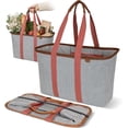 thumbnail image 1 of CleverMade Collapsible 30L Tote Luxe Reusable Grocery Bag & Organizer 1 Pack, Rose Herringbone, 1 of 6