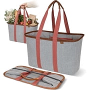 CleverMade Collapsible 30L Tote Luxe Reusable Grocery Bag & Organizer 1 Pack, Rose Herringbone