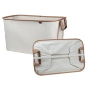 CleverMade Collapsible Laundry Baskets 2PK - 60L (16 Gal) Cream Herringbone