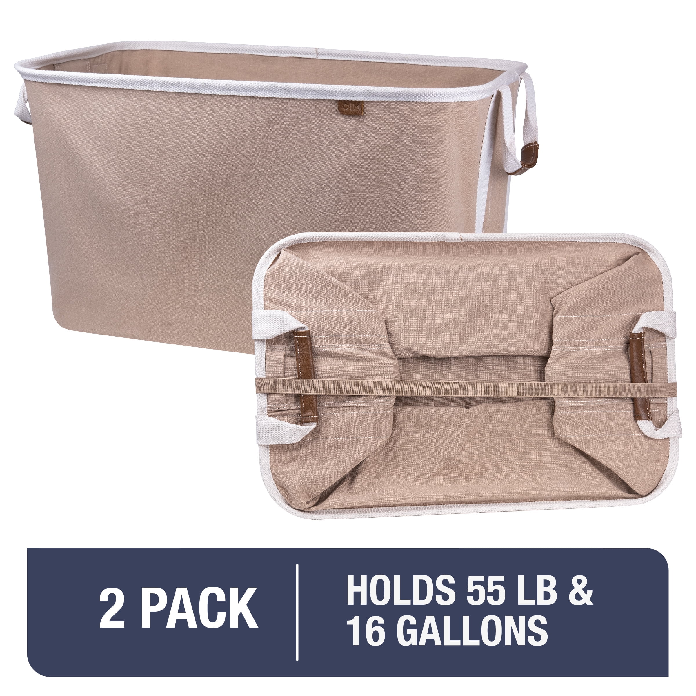CleverMade Collapsible Laundry Baskets 2PK 60L (16 Gal) Mocha