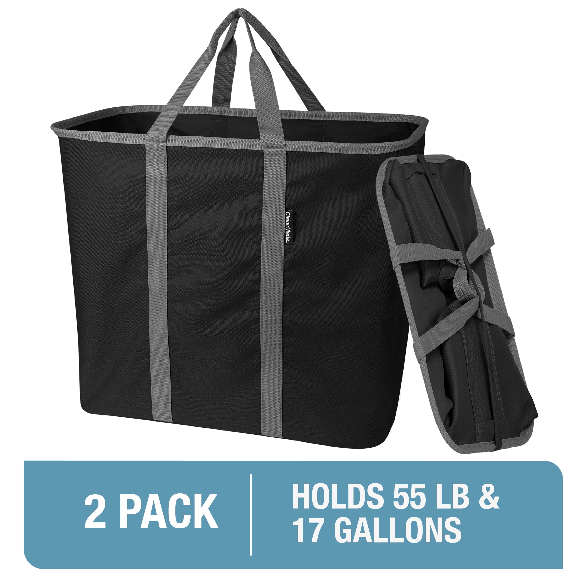 CleverMade Collapsible Laundry Caddy, 64L (17 Gal) Black/Charcoal, 2