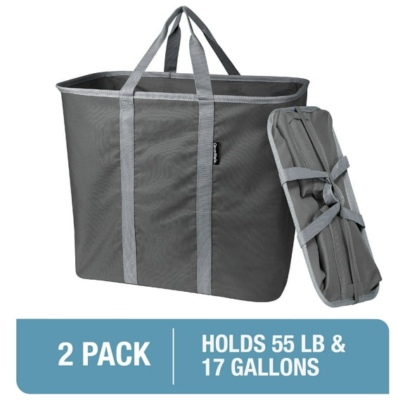 CleverMade Collapsible Fabric Laundry Hamper with Carry Handles, Charcoal/Grey, 2 pack