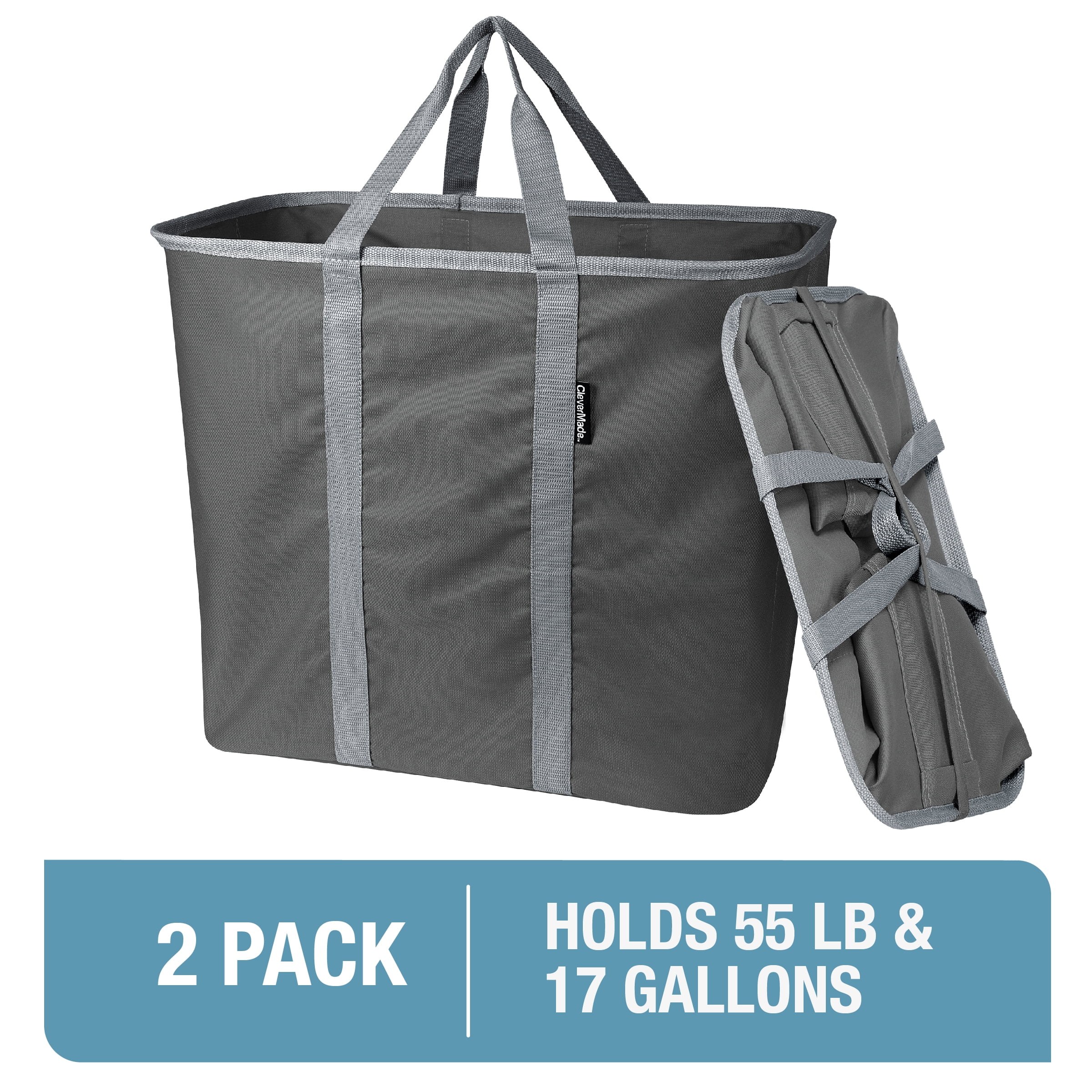 CleverMade Collapsible Laundry Caddy, 64L (17 Gal) Charcoal/Gray, 2
