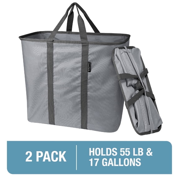 CleverMade Collapsible Fabric Laundry Hamper with Carry Handles, Grey/Charcoal, 2 Pack