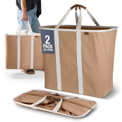 CleverMade Collapsible Fabric Laundry Hamper Premium, Mocha,, 2 Pack