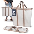 thumbnail image 1 of CleverMade Collapsible Fabric Laundry Hamper Premium, Cream Herringbone, 2 Pack, 1 of 7