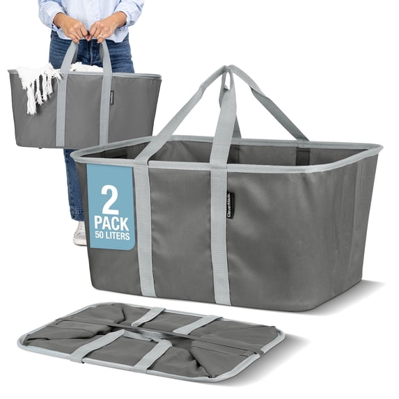 CleverMade Collapsible Laundry Tote 2PK - 50L (13 Gal) Charcoal/Gray