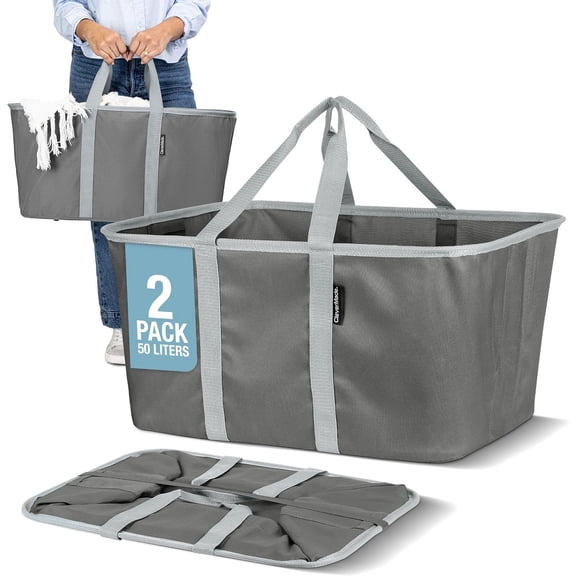 CleverMade Collapsible Laundry Tote 2PK - 50L (13 Gal) Charcoal/Gray