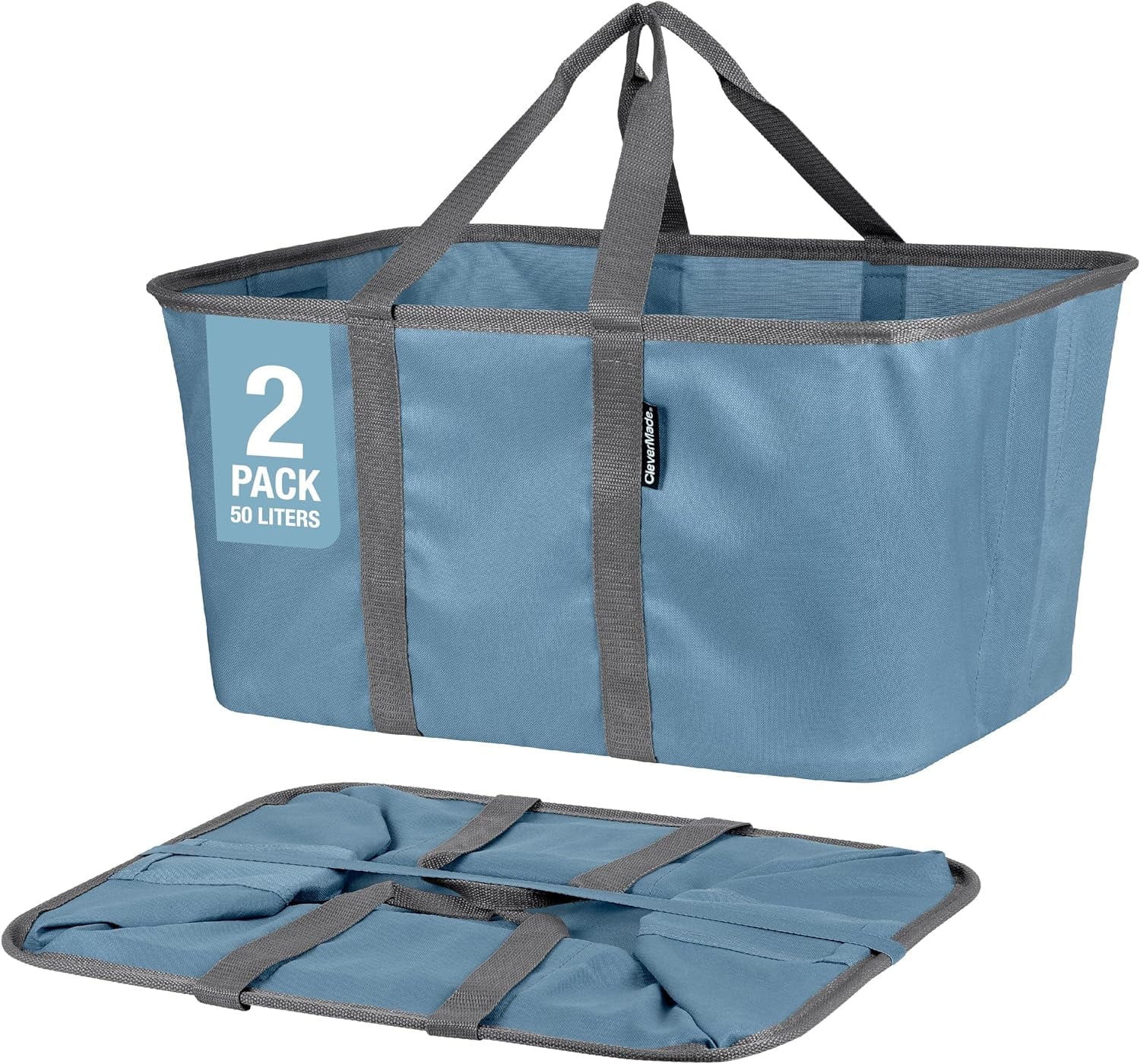 Denim and Charcoal Collapsible Rectangular Laundry Baskets with Handles