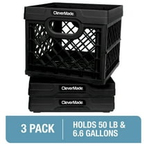 CleverMade Collapsible Milk Crate, Stackable Storage Bin - 6 Gal Black, 3 Pack