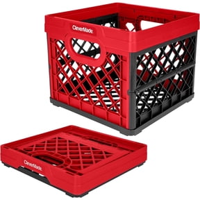 CleverMade Collapsible Milk Crate 25L Stackable, Red 1 Pack