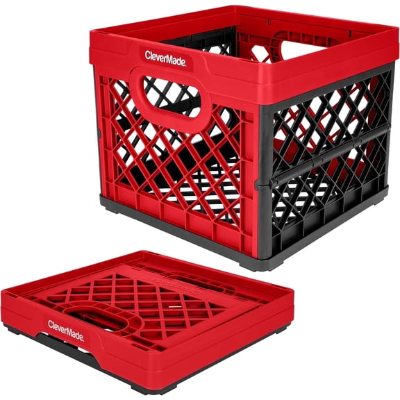 CleverMade Collapsible Milk Crate 25L Stackable, Red 1 Pack