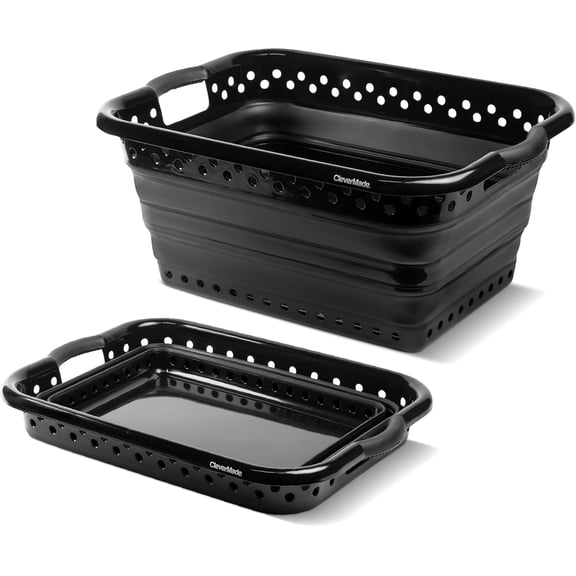 CleverMade Collapsible Plastic Laundry Basket - 39L - Black/Black (1PK)
