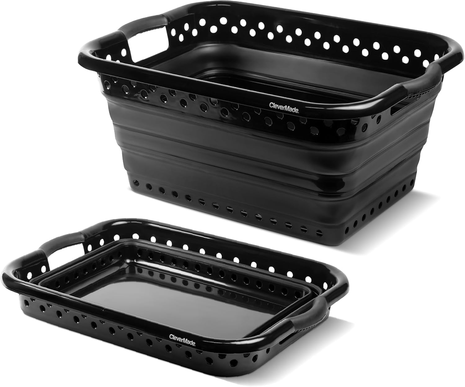 CleverMade Collapsible Plastic Laundry Basket - 39L - Black/Black (1PK)