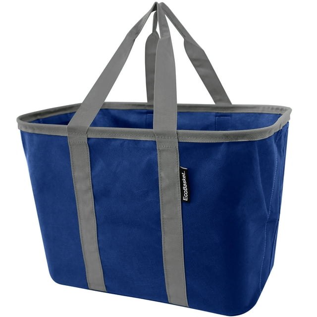 CleverMade Collapsible Reusable Tote, 5 Gal EcoBasket, Blue/Grey