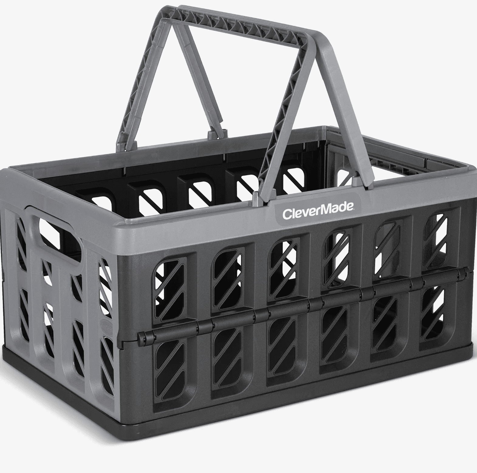 CleverMade Collapsible Shopping Basket with Handles, 24L, Stone, 1PK