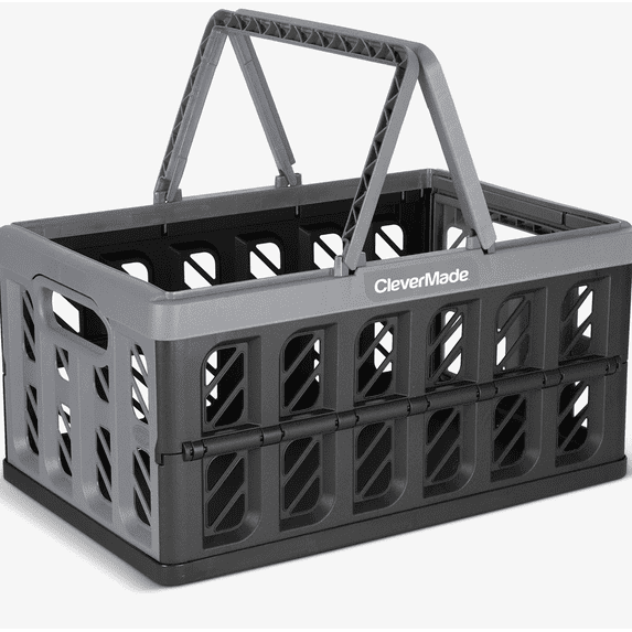 CleverMade Collapsible Shopping Basket with Handles, 24L, Stone, 1PK