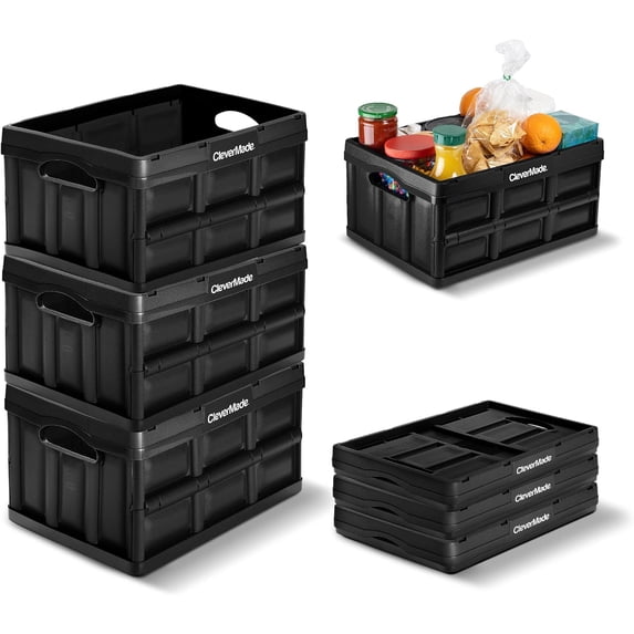 CleverMade Collapsible Storage Bin 32L Stackable, Obsidian 3 Pack