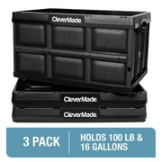 CleverMade Collapsible Storage Bin, No Lid, 16 Gal, Black, 3 Pack