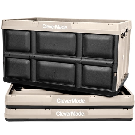 CleverMade Collapsible Storage Bin 62L Stackable, Tan 3 Pack