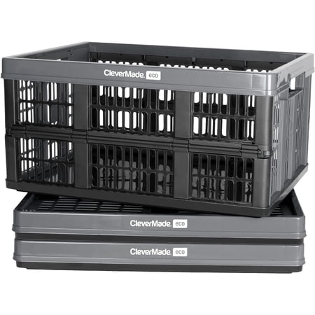 CleverMade Collapsible Storage Bins, Eco Folding Plastic Stackable - 8 Gal Stone, 3 Pack