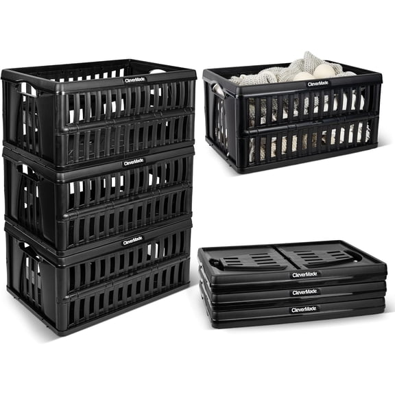CleverMade Collapsible 60L Plastic Utility Crate, Obsidian 3 Pack
