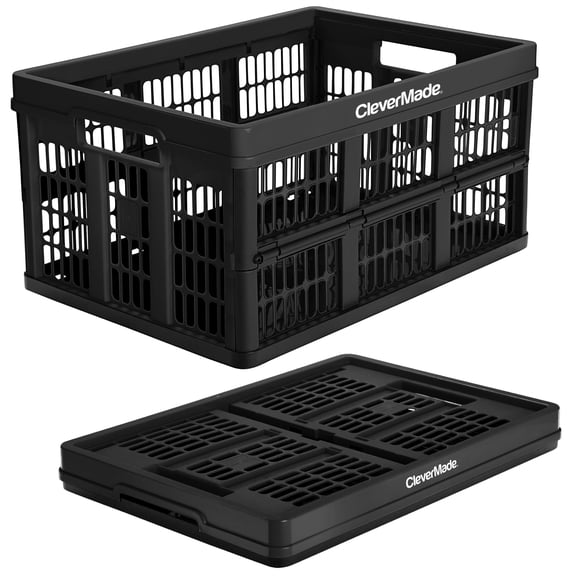 CleverMade Collapsible 45L Plastic Utility Crate, Obsidian 1 Pack