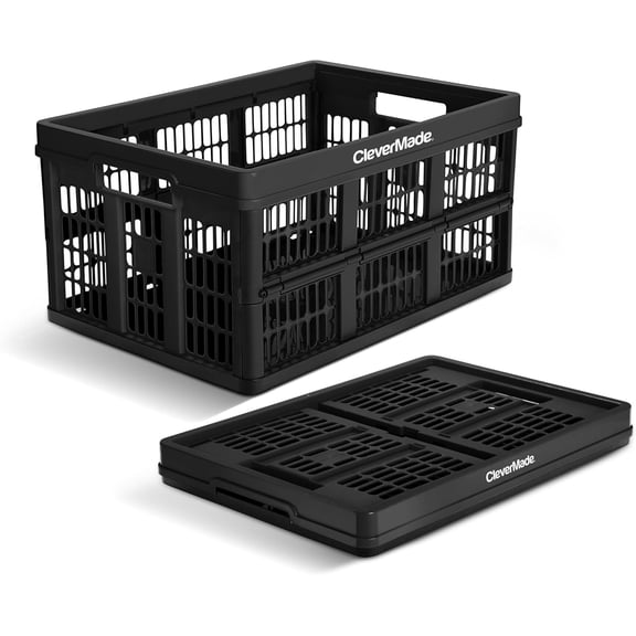 CleverMade Collapsible 45L Plastic Utility Crate, Obsidian 1 Pack