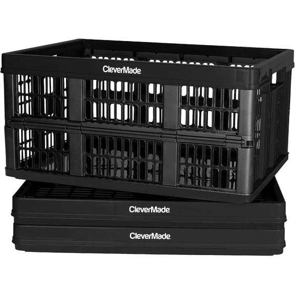 CleverMade Collapsible 45L Plastic Utility Crate, Obsidian 3 Pack