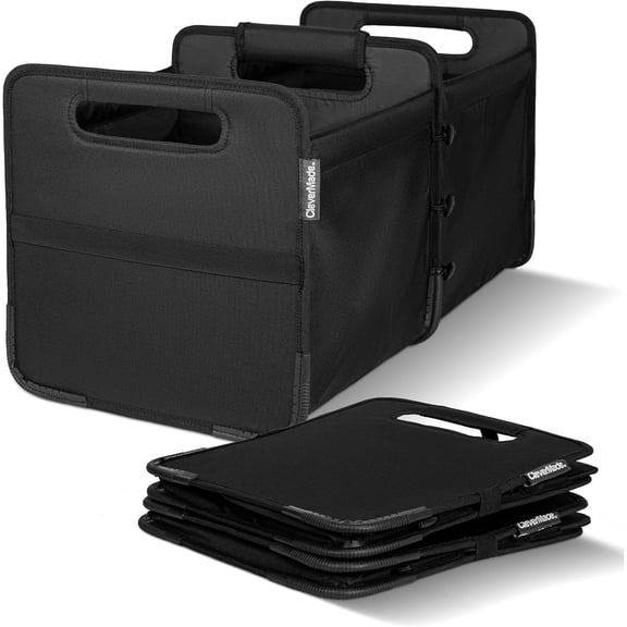 CleverMade Double Trunk Caddy Car Trunk Organizer, 46L, Midnight Black