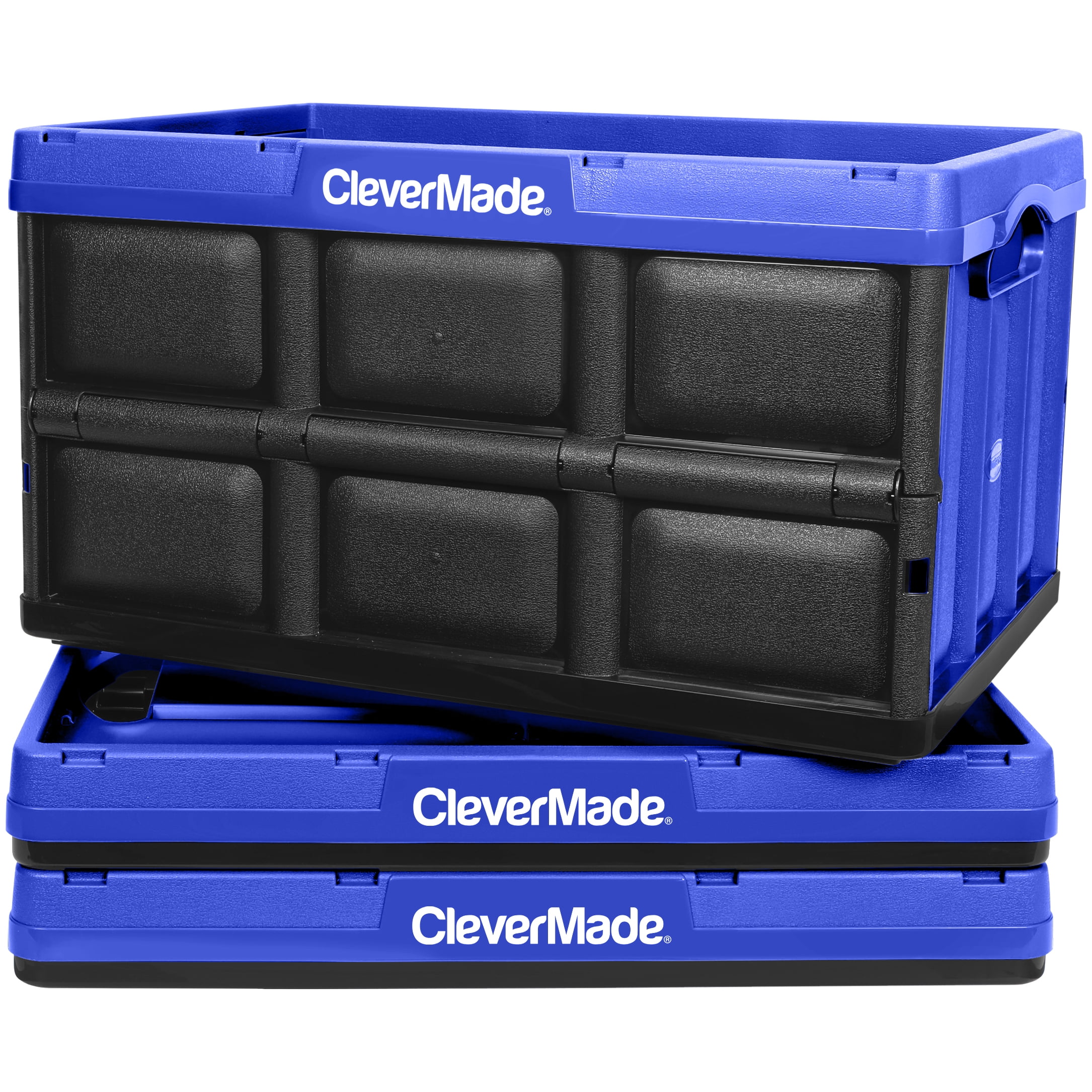 CleverMade 12 Gal Collapsible Storage Bins, 3PK Plastic Storage Bins - Blue