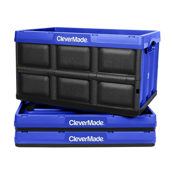 CleverMade Durable Stackable 62L Collapsible Storage Bins, Royal Blue (3-Pack)