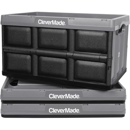 CleverMade Collapsible Storage Bin 62L Stackable, Stone 3 Pack
