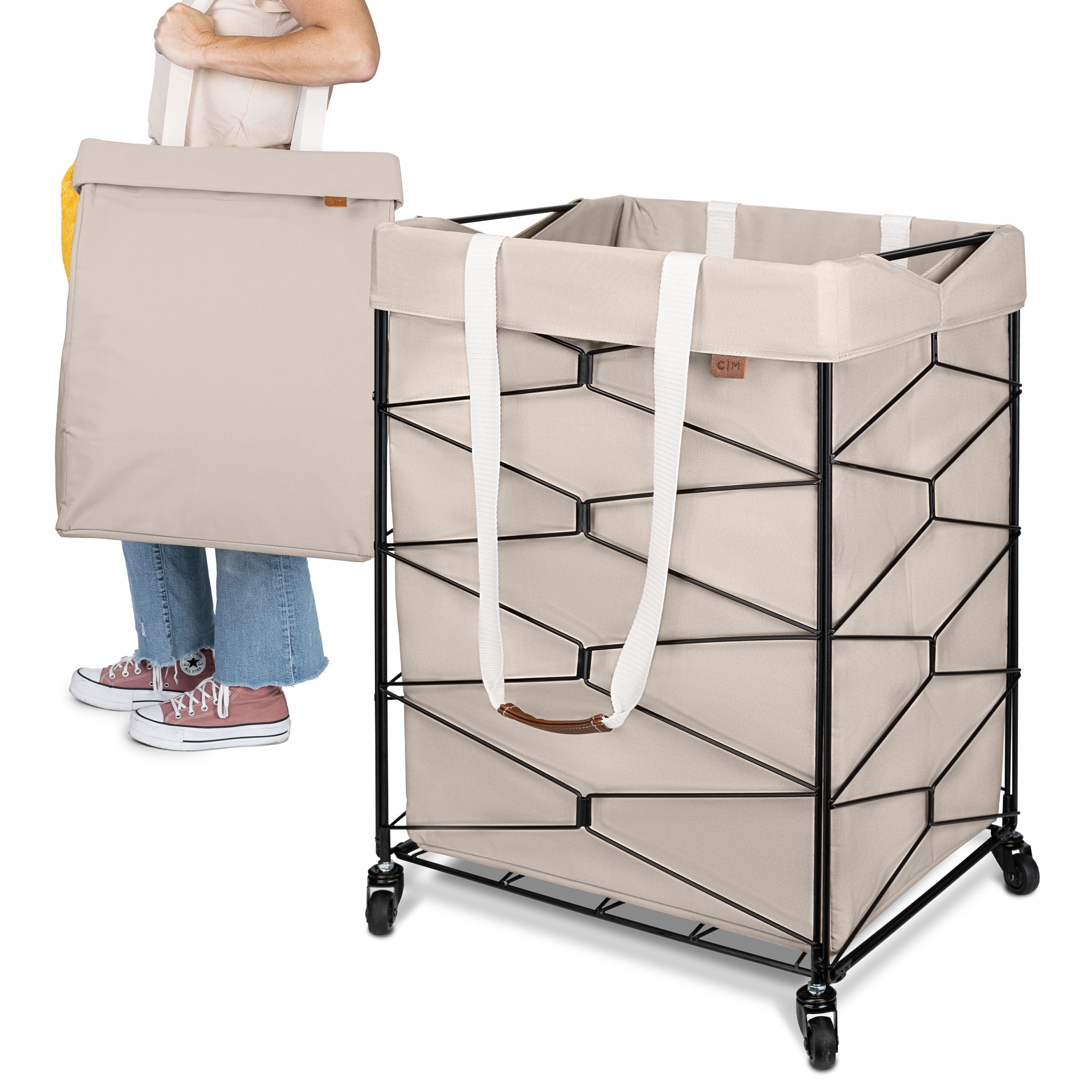 CleverMade Flex Frame Hamper LUXE 98L Rolling Laundry Hamper, Charcoal
