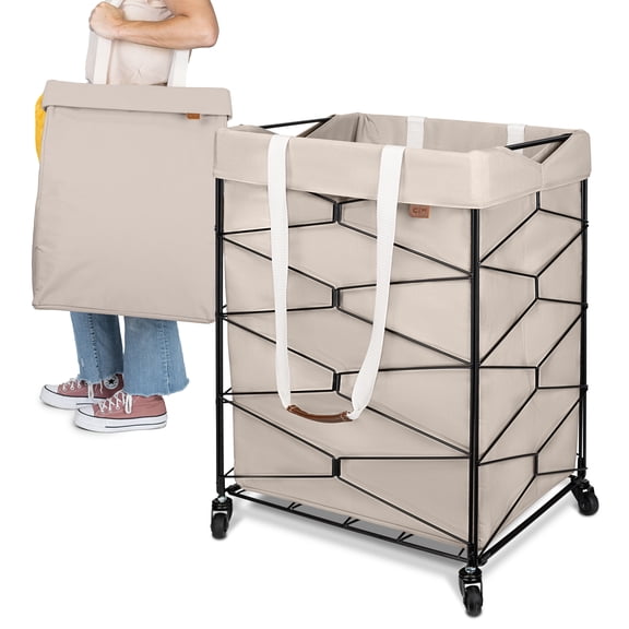 CleverMade Flex Frame Hamper LUXE 98L Rolling Laundry Hamper, Charcoal