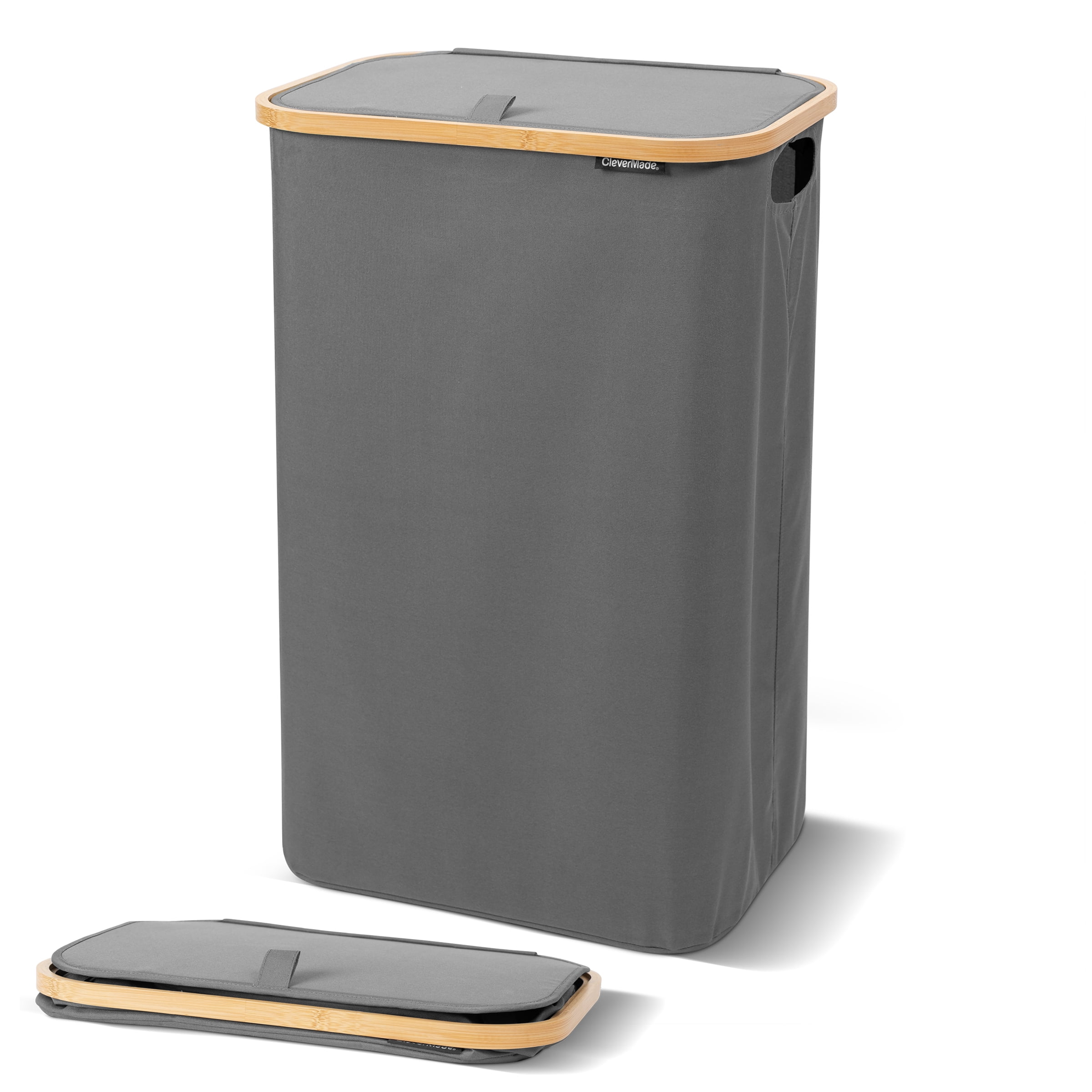 CleverMade 90L Foldable Laundry Hamper with Lid in Shadow Gray