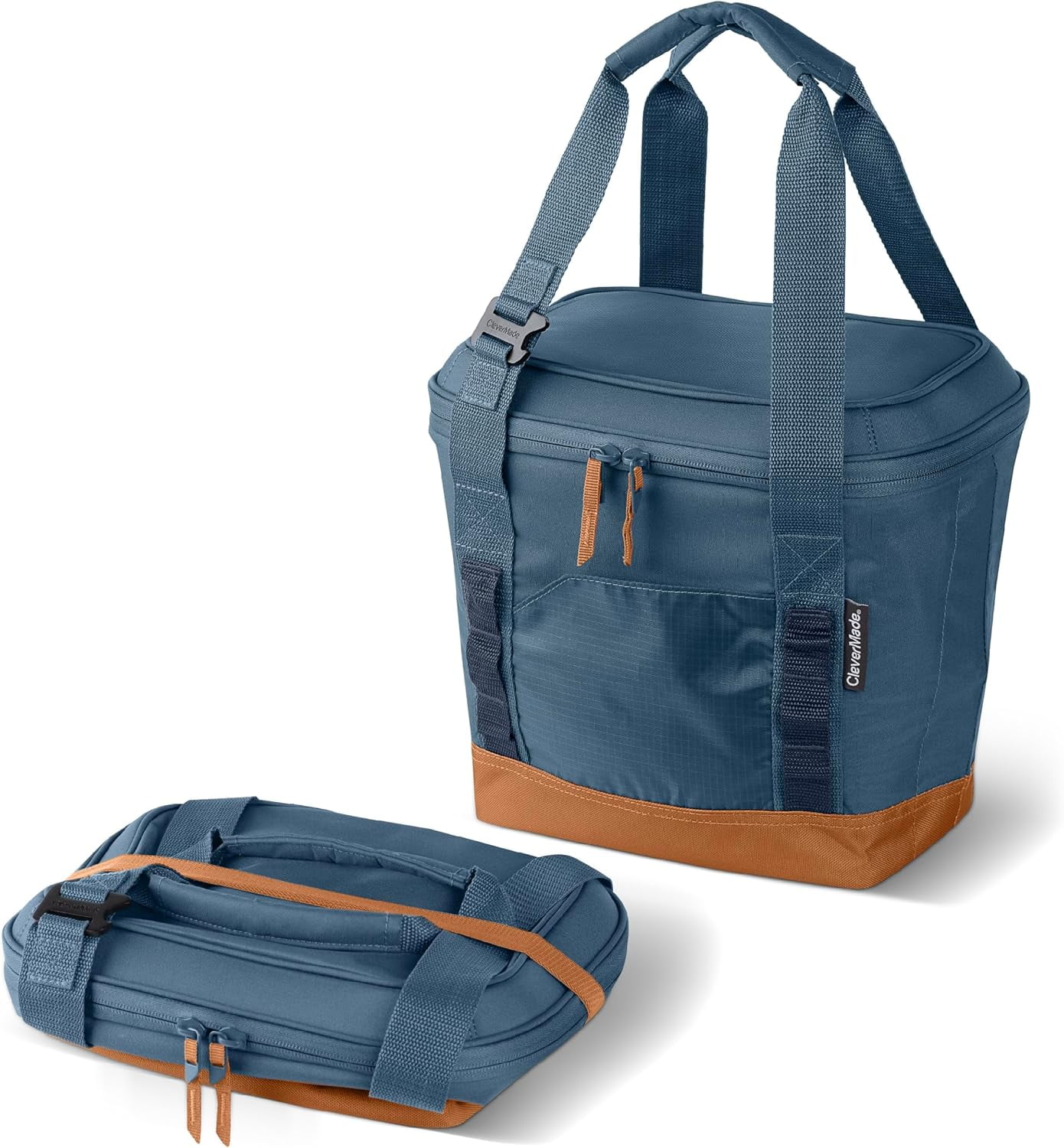 CleverMade 18 Can Pacifica Collapsible Cooler, Ocean/Cognac