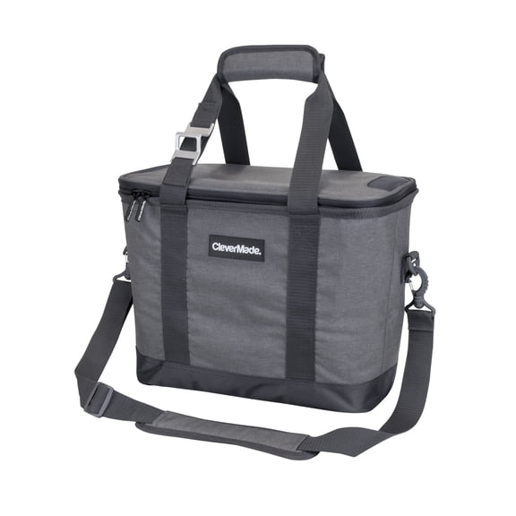 CleverMade Pacifica 30-Can Collapsible Soft Cooler Bag, Leak-Resistant, Gray
