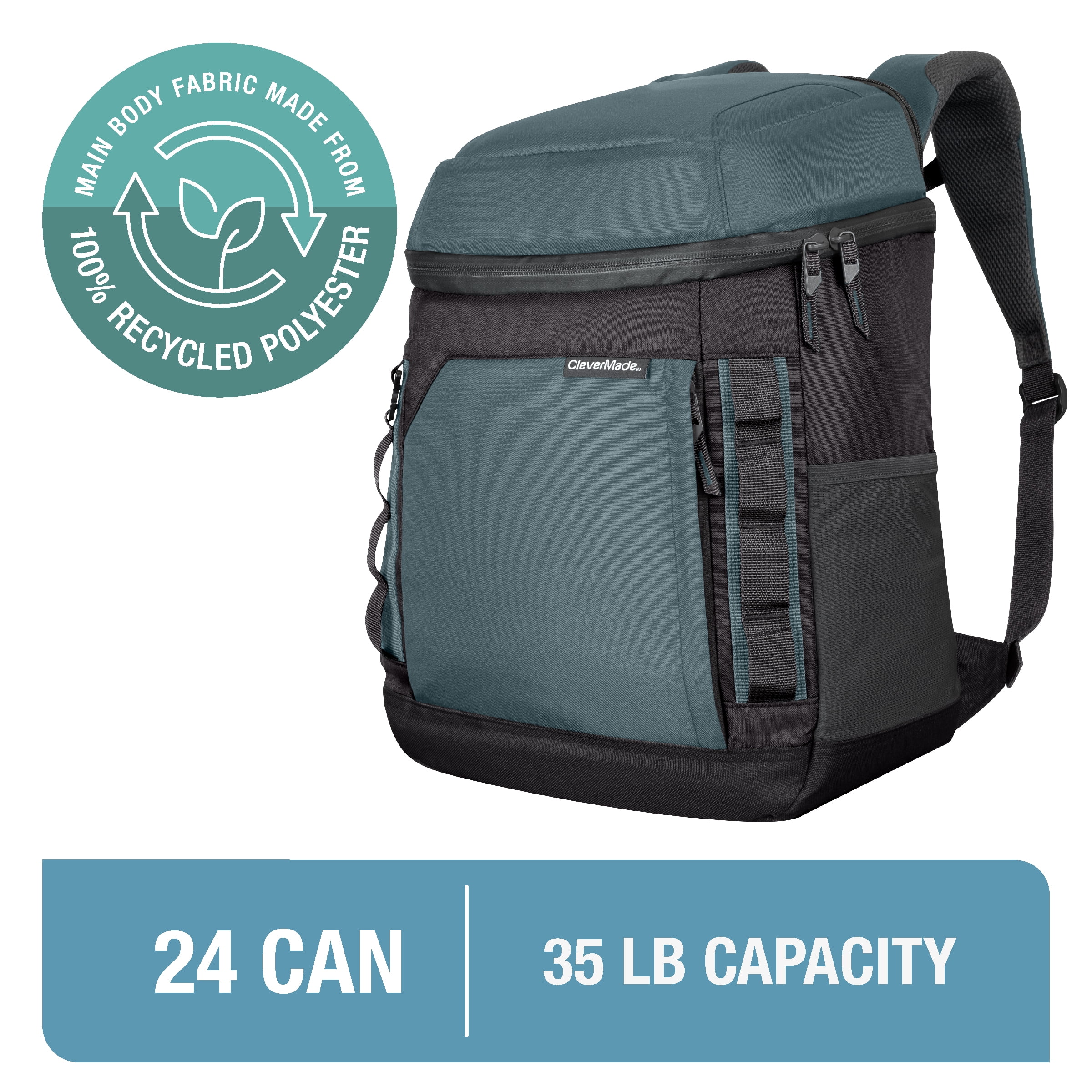 CleverMade Pacifica Backpack Cooler, 24 Can, Charcoal/Dusty Teal